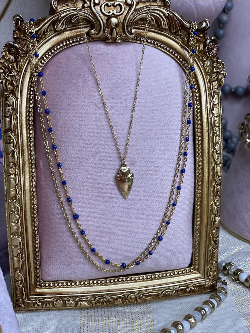 Golden Blue Beaded Double Layered Necklace or Single Dagger Necklace  - PICK ONE